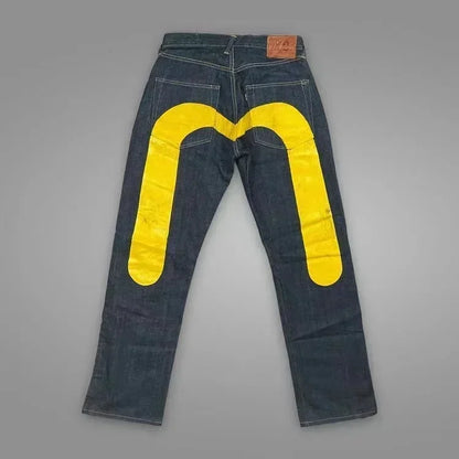 Printed Straight Denim Trousers