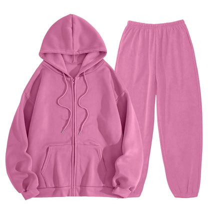 Women Long Sleeve Solid Color Hooded Sweatshirt and Pant