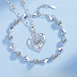 925 Sterling Silver Heart Shaped Necklace Bracelet Set Blue Crystal Bracelets