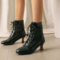 Women's Fashionable Classic Low Heel Ankle Boots Wicker Wedges Lace Color Blocked