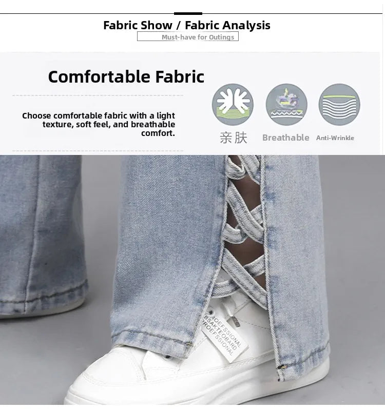 Hollow Wide Leg Jeans Casual Design Slimming High Waist