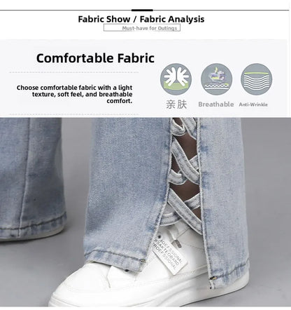 Hollow Wide Leg Jeans Casual Design Slimming High Waist