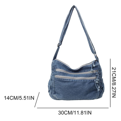 Women Casual Large Capacity Denim Messenger Bag Adjustable Strap
