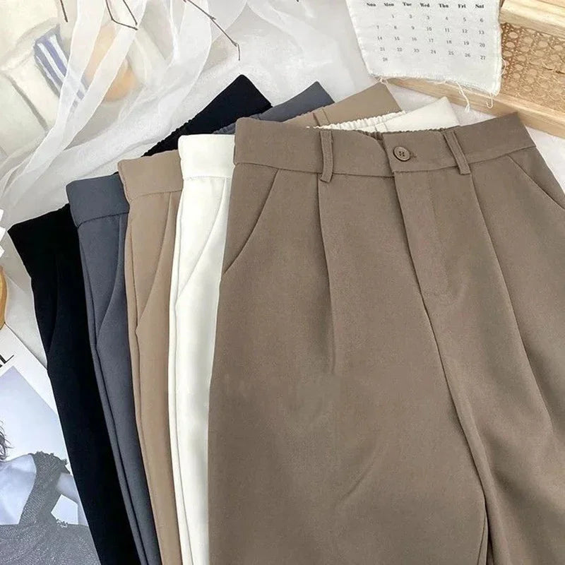 Fall Spring Black Suit Haren Pants Elastic High Waist Casual