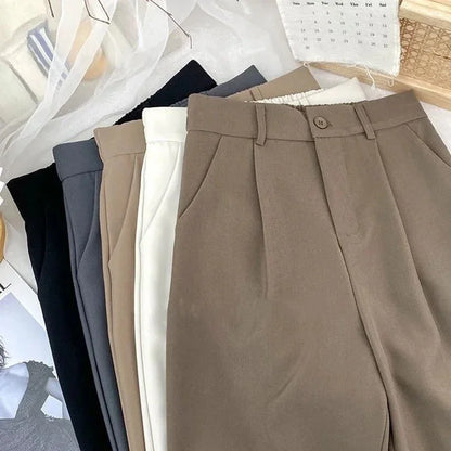 Fall Spring Black Suit Haren Pants Elastic High Waist Casual