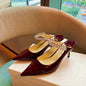 2025 New Fashionable Fine Heeled Muller Shoes with Pointed Water Diamond Chain Banquet