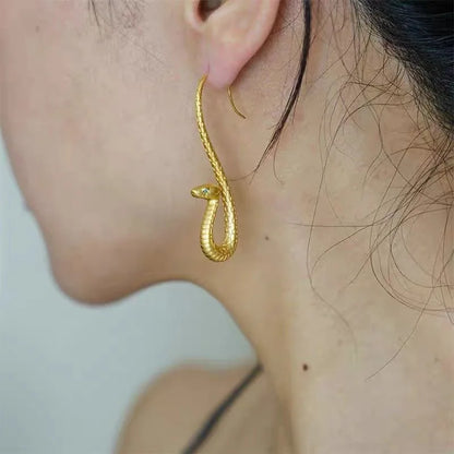 Gold Snake Dangle Earrings for Women