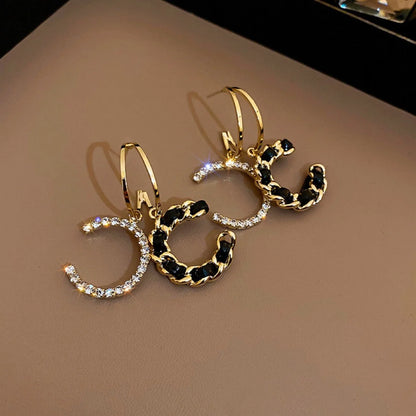 1pair Luxury Double C Earrings, Braided Woven Detail,