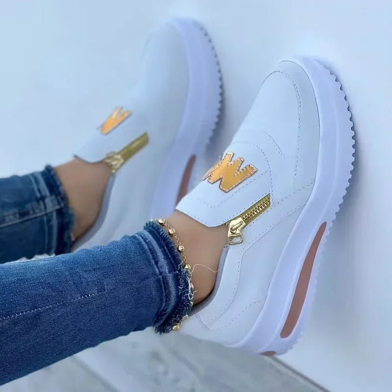 Women Autumn Sneakers Casual Double M Printed Side Zipper Platform Shoes