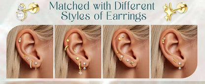 25 Pcs Surgical Steel Earrings for Sensitive Ears for Women Flat Back Studs