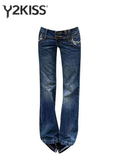 Women's Low Rise Pants Simple Bell Bottom Jeans Stretch Skinny