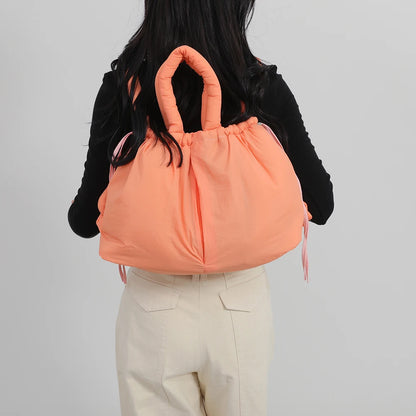 Nylon Solid Backpack Large Capacity Puffy Purse