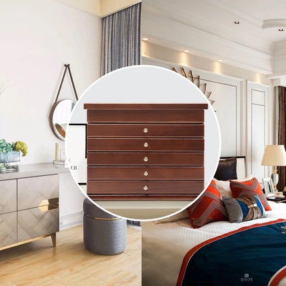 6-Tier Walnut Jewelry Box, Wooden Jewelry Organizer for Earrings Necklaces Rings Bracelets