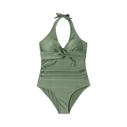 Tummy Control Swimsuit Cross Front Striped One Piece