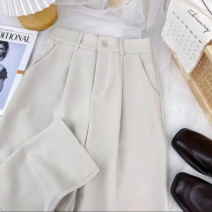 Fall Spring Black Suit Haren Pants Elastic High Waist Casual