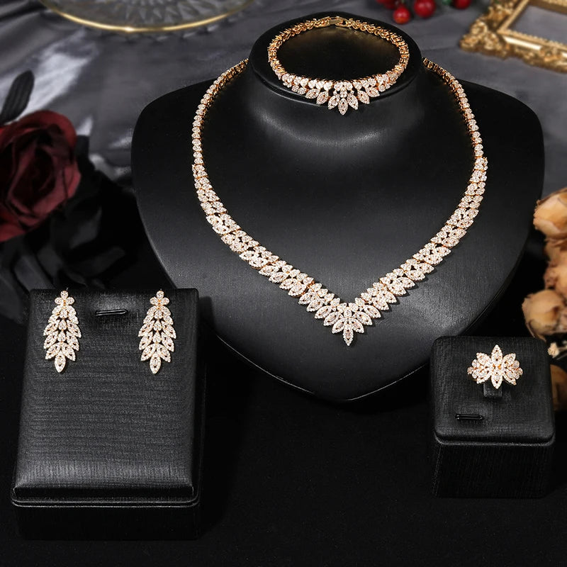 4pcs Bridal Zirconia Full Jewelry Set Dubai Nigeria CZ Crystal