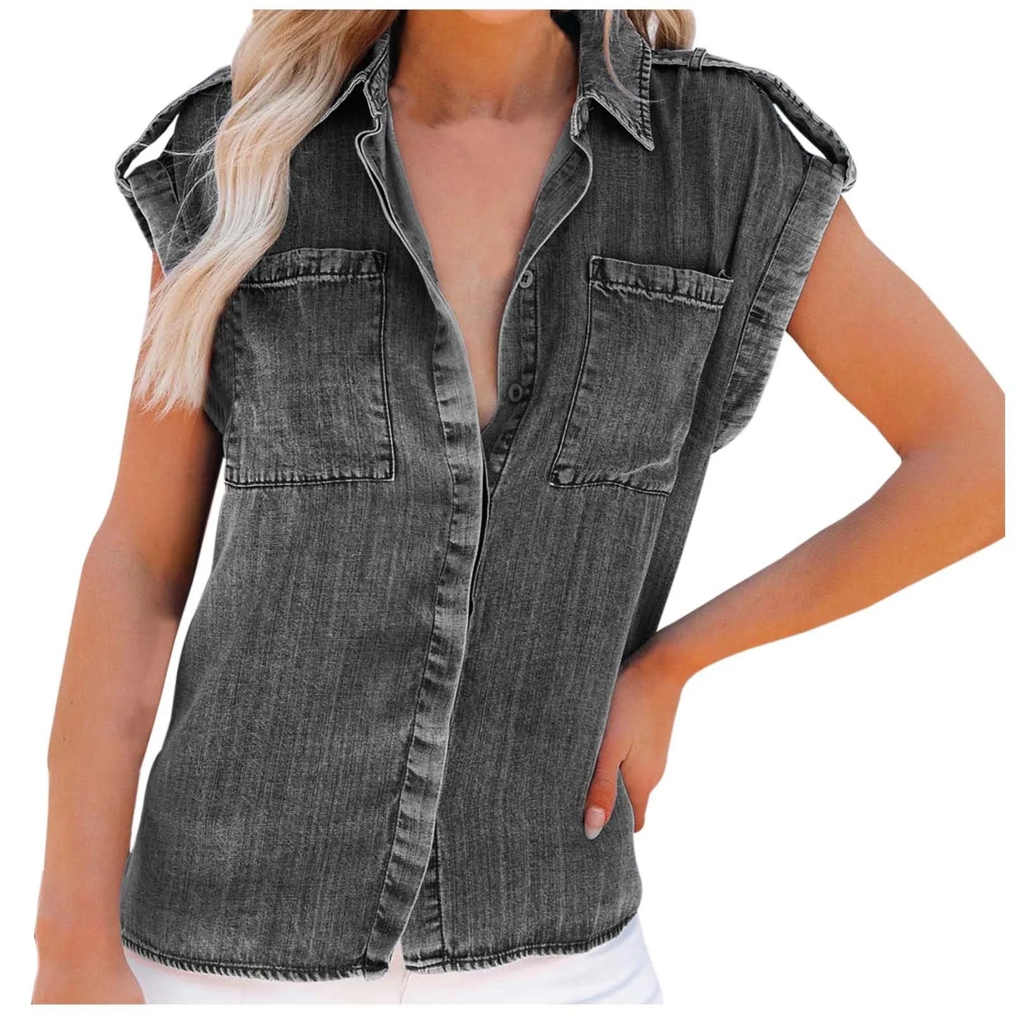 Youthful Woman Blouses Summer Slimming Short Sleeve Denim Shirt