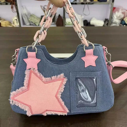 Fashion Shoulder Star Denim Bag
