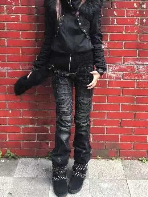 American Street Oversize Washed Retro Heavy Industry Motorcycle Jeans