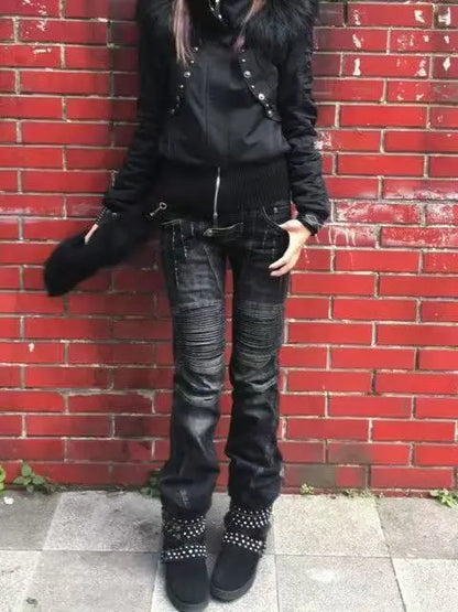 American Street Oversize Washed Retro Heavy Industry Motorcycle Jeans
