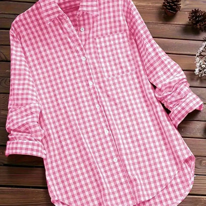 2025 New Gingham Turn-Down Collar Long Sleeve Shirt