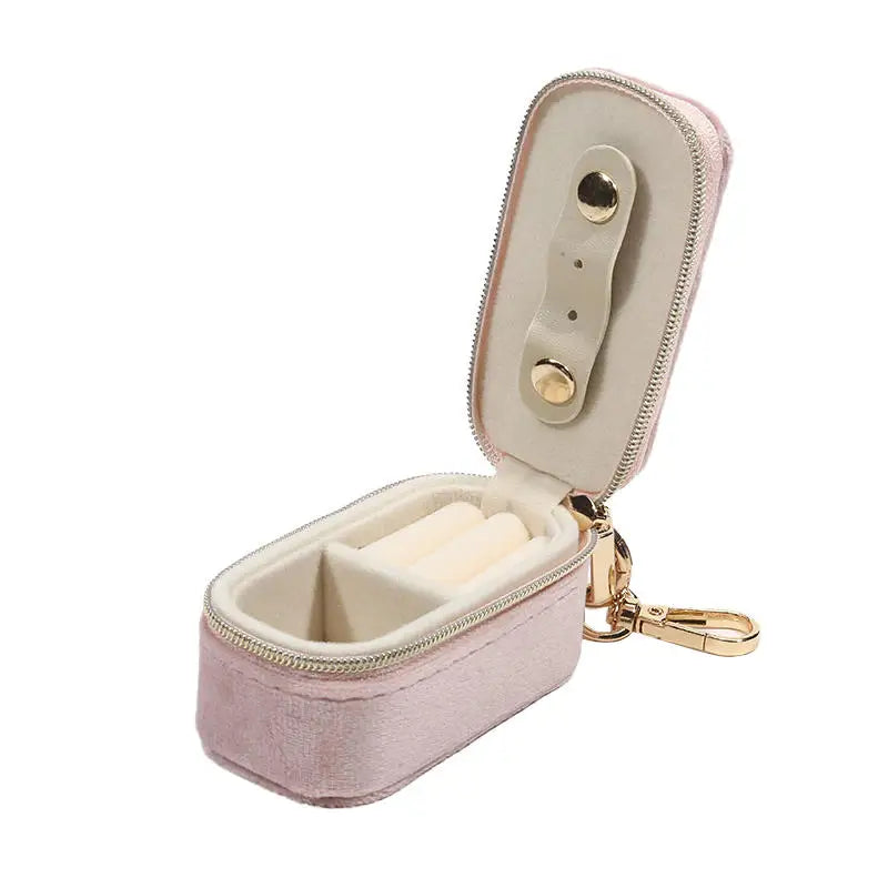 Portable Mini Jewelry Storage Box Travel Keychain Case for Earrings Necklaces Rings -