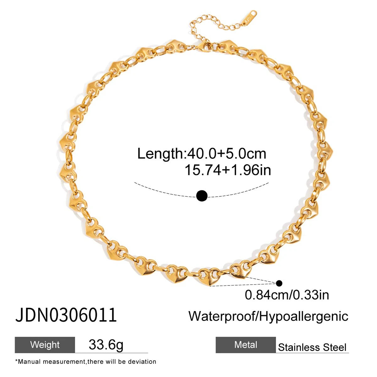 Simple Classic 18K Gold Color Plated Stainless Steel Heart-