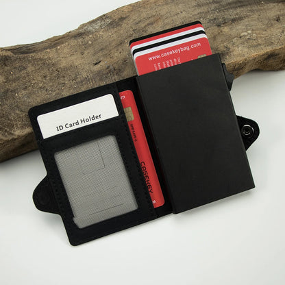 CASEKEY Top Quality Leather Cash Clip Wallet RFID NFC Protection Pop Up Metal Card Holder Case