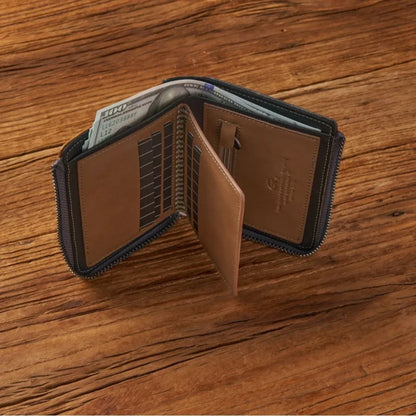 1pc Premium Retro Short Wallet Leather Zipper Durable Wallet