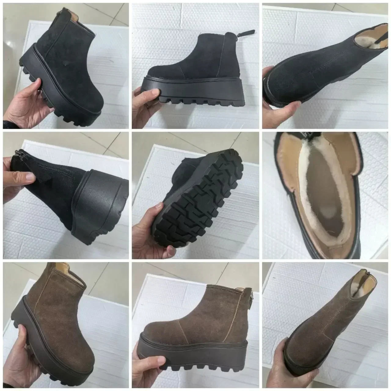 Fujin 7cm Suede Leather Snow Boots Non Slip Chelsea Boots Chunky Heel