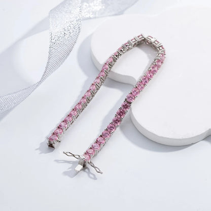 New In Solid 925 Sterling Silver 5MM Lab Pink Sapphire Gemstone Tennis Chain Bracelets