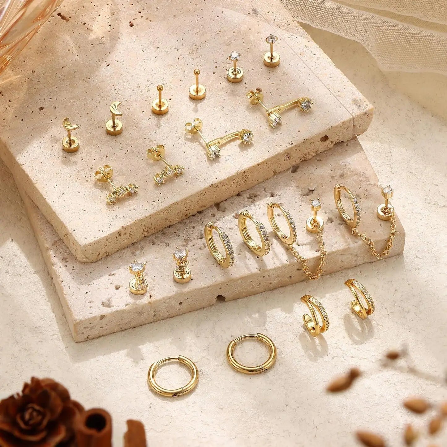 10 Pairs Hypoallergenic 20G Surgical Steel Flat Back Stud Earrings