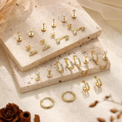 10 Pairs Hypoallergenic 20G Surgical Steel Flat Back Stud Earrings