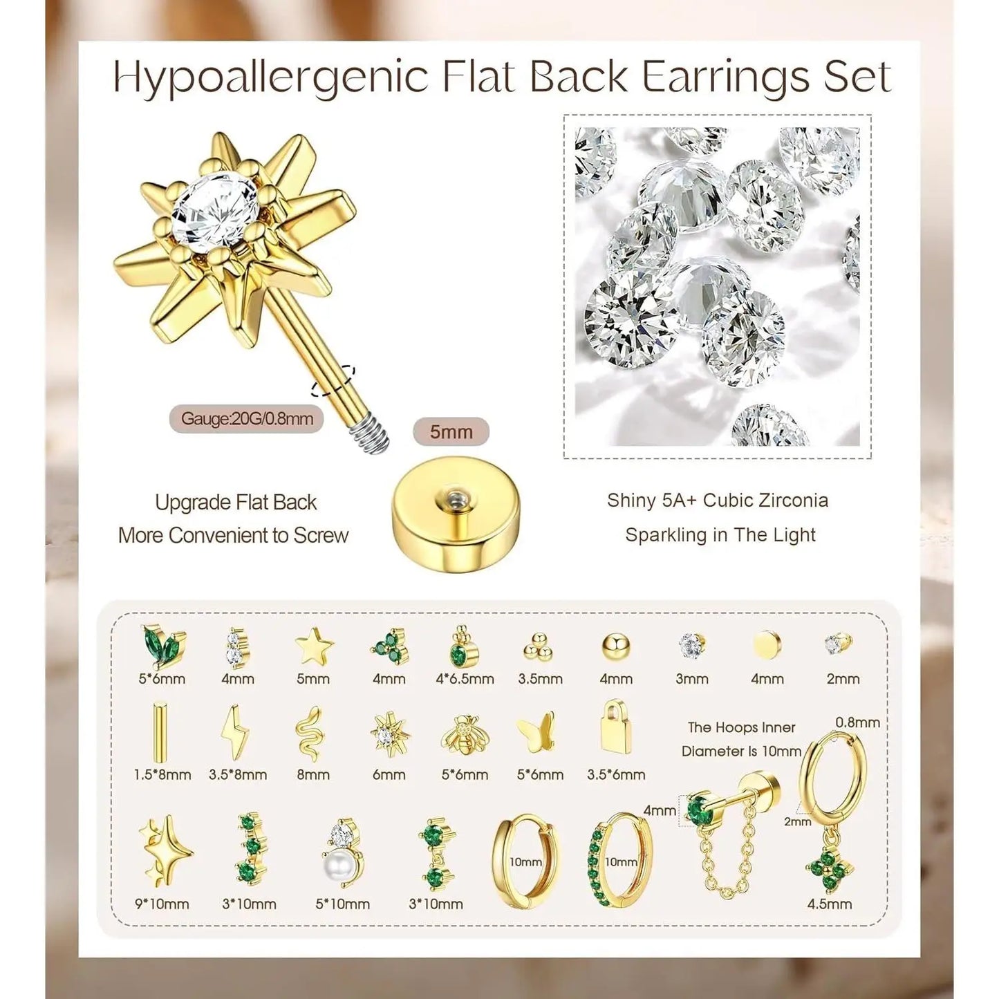 25 Pcs Surgical Steel Earrings for Sensitive Ears for Women Flat Back Studs