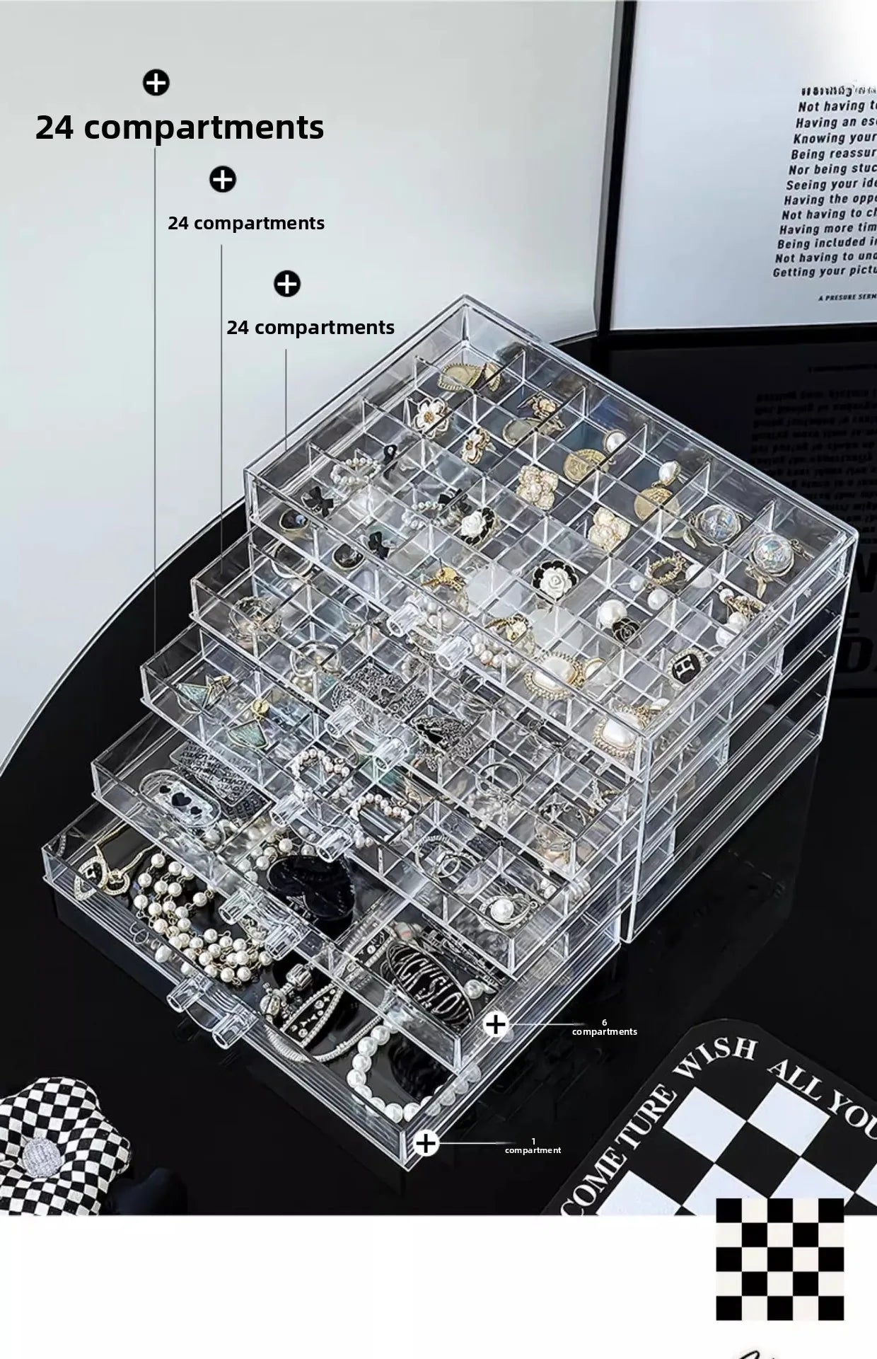 Large Capacity Multi-Layer Desktop Drawer Style Jewelry Box Earring Ring