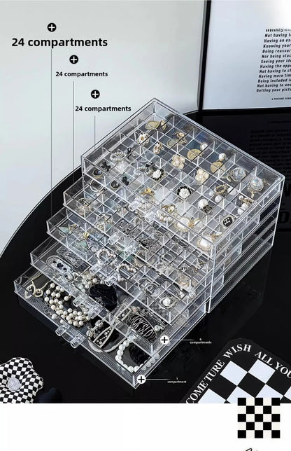 Large Capacity Multi-Layer Desktop Drawer Style Jewelry Box Earring Ring