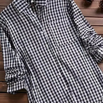 2025 New Gingham Turn-Down Collar Long Sleeve Shirt