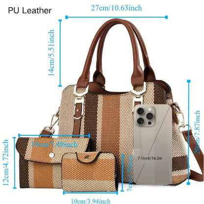 3PCS Bag Set, Canvas Shoulder Bag, with Purse and Card Holder