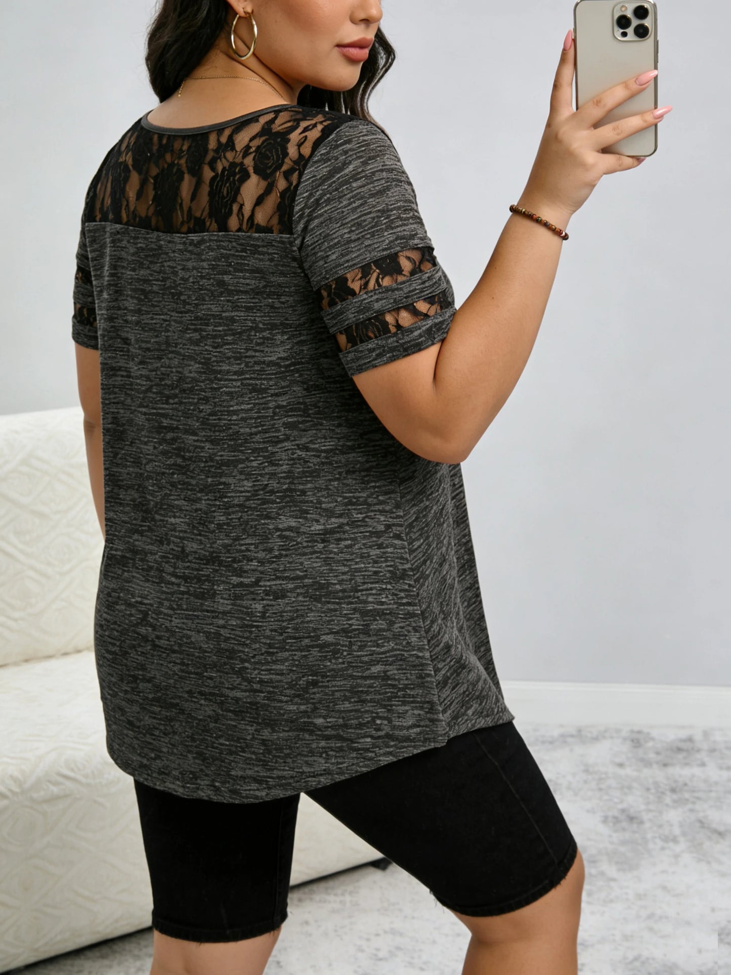 Women’s Plus Size Lace Patchwork Tunic Top