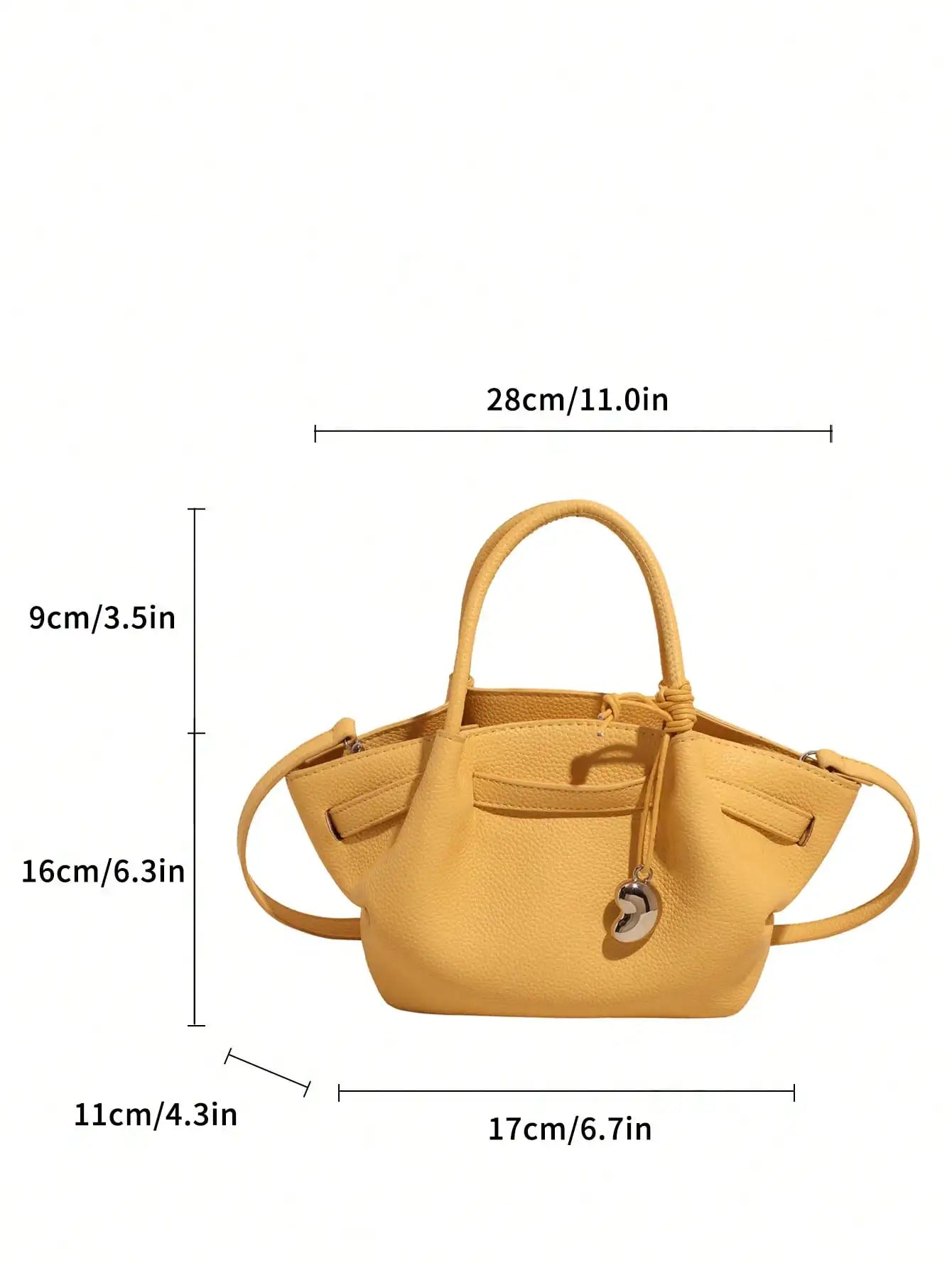 Bright Yellow Textured Leather Top-Handle Tote Bag, Large Capacity Casual Shoulder Crossbody