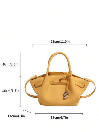 Bright Yellow Textured Leather Top-Handle Tote Bag, Large Capacity Casual Shoulder Crossbody