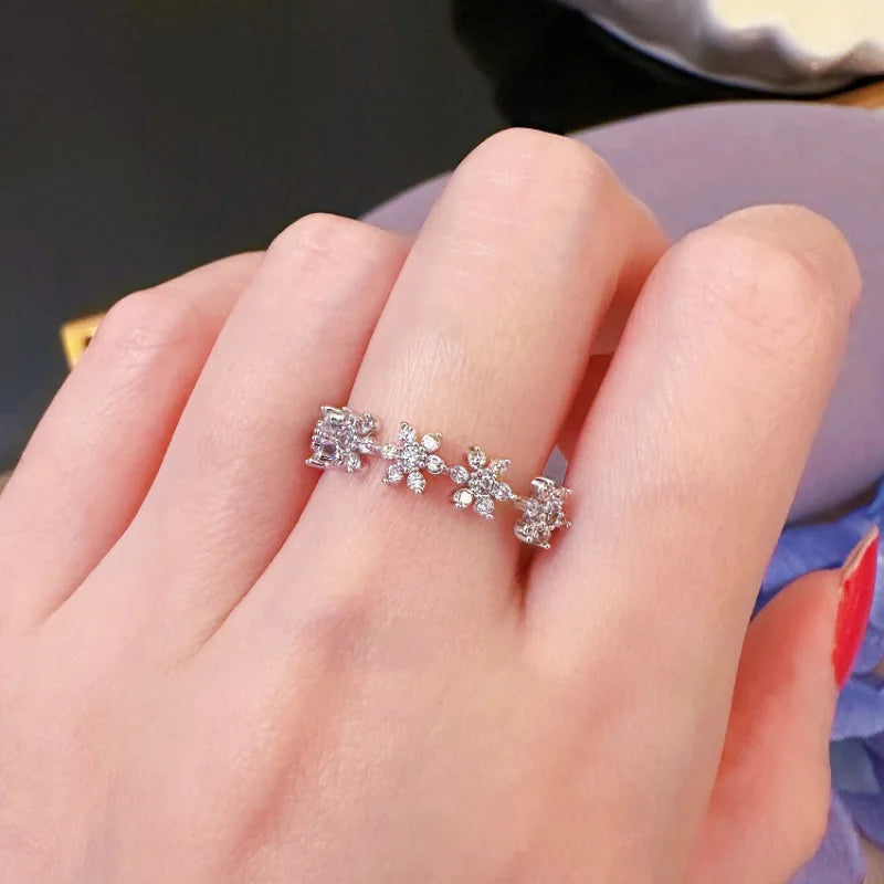French Enamel Zircon Ring for Women, Adjustable Open Design,