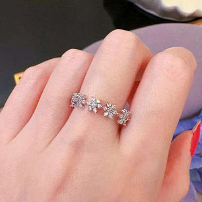 French Enamel Zircon Ring for Women, Adjustable Open Design,