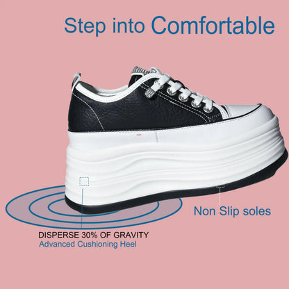 Koznoy 9cm 3-inch Wedge Heel Sneakers Microfiber Leather