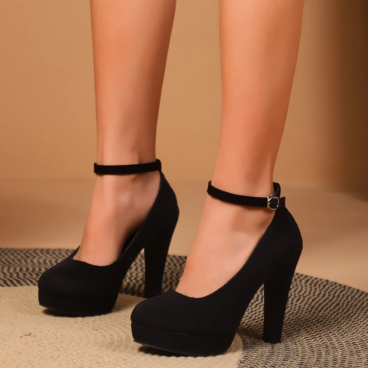 Large Size 42 Sexy High Heels Shoes Ankle Buckle Chunky Platform Pumps