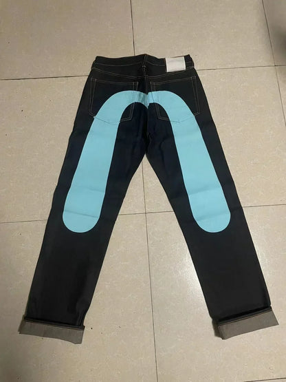 Printed Straight Denim Trousers
