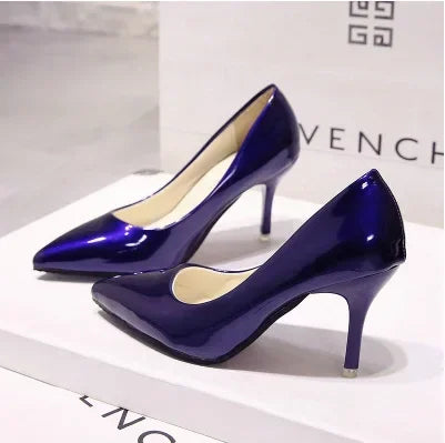 Nude Pumps Patent Leather Sexy Pointed Toe Thin Heel