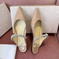 2025 New Fashionable Fine Heeled Muller Shoes with Pointed Water Diamond Chain Banquet