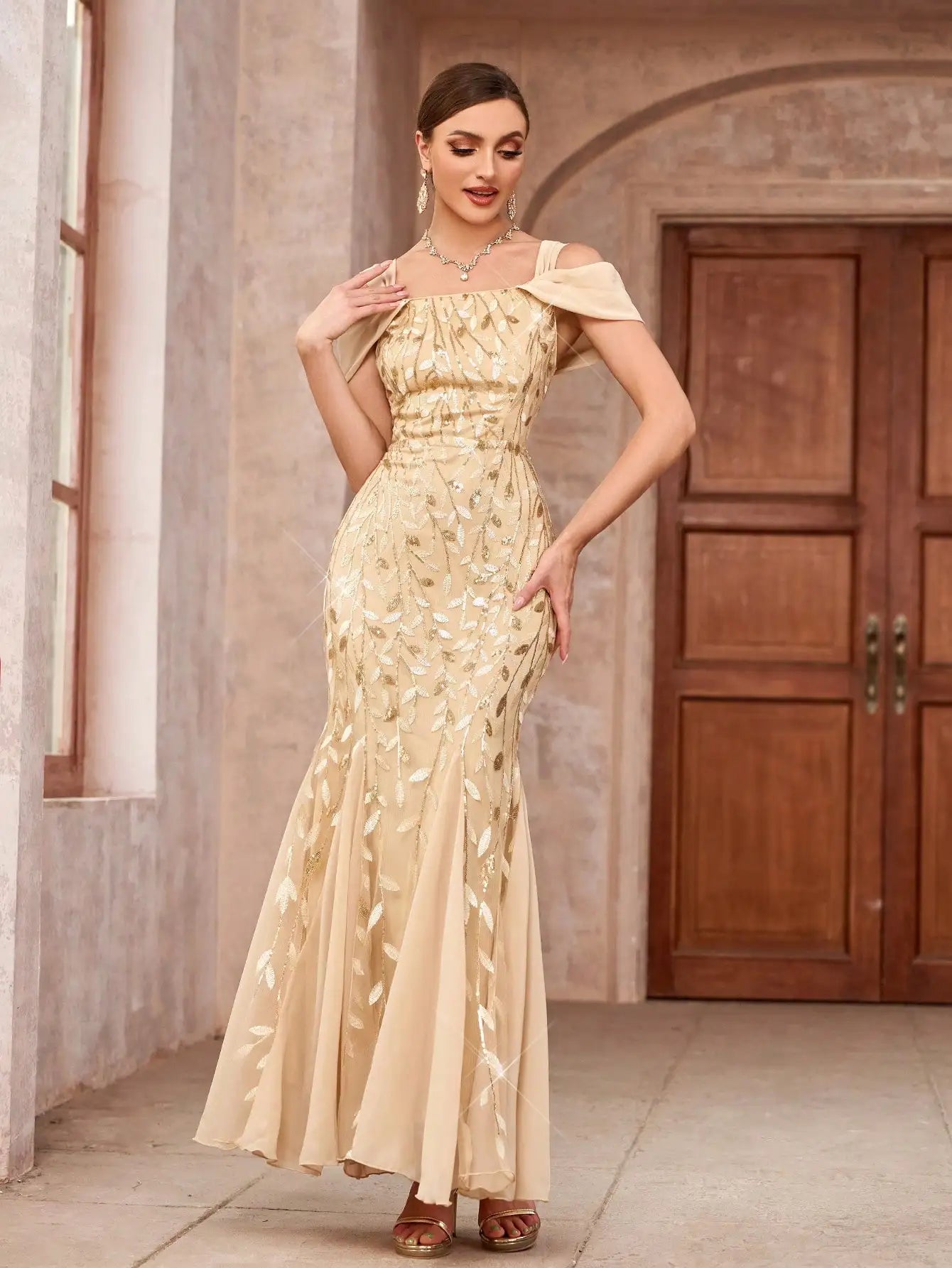 Elegant Off-Shoulder Sequin Mermaid Evening Dress