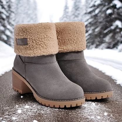 Winter Faux Fur Snow Boots For Women Platform Block Chunky Heels Pull On